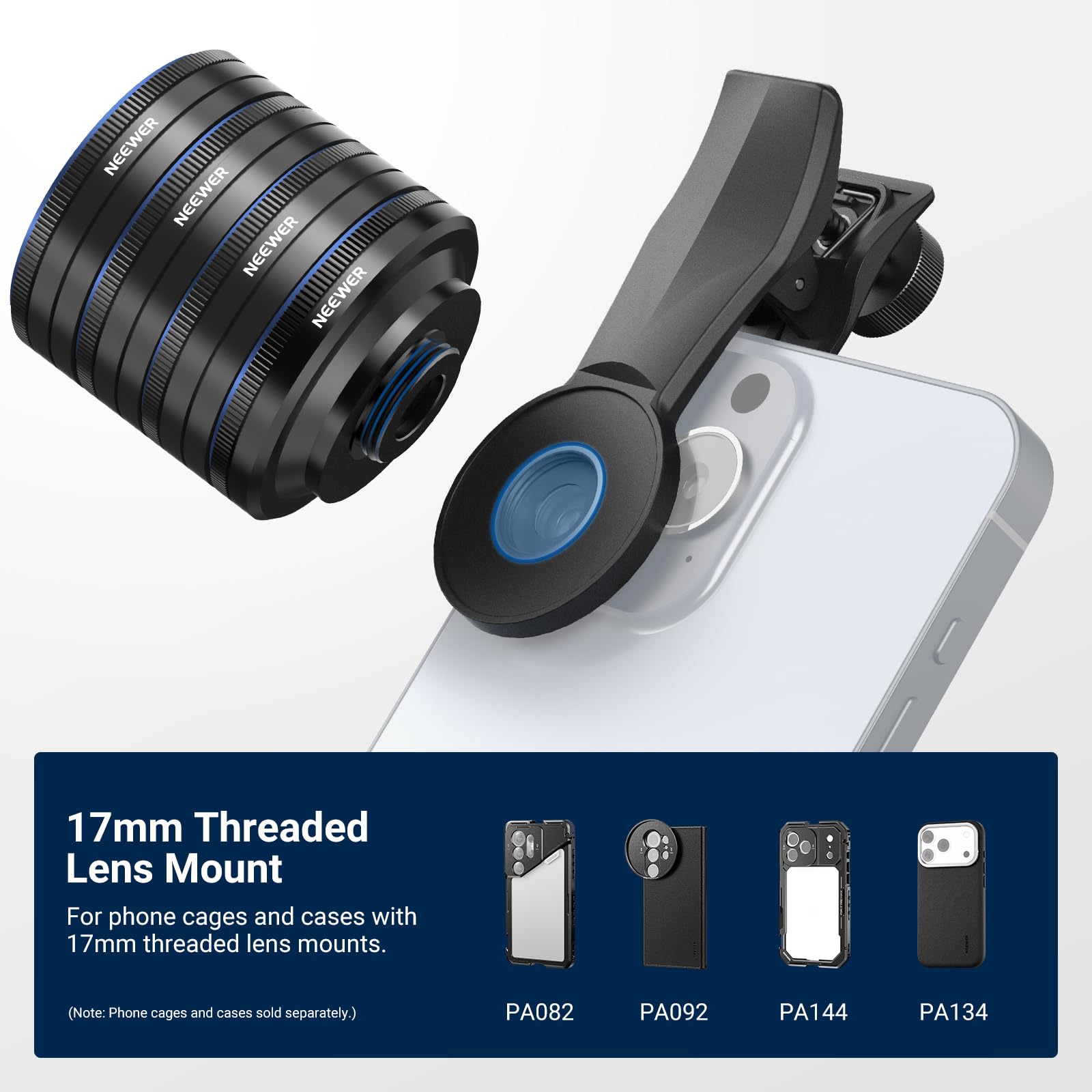 NEEWER Zestaw soczewek makro do telefonu, 4 szt., zestaw mocowań magnetycznych zbliżeń z zaciskiem gwintowanym 17 mm, akcesoria fotograficzne kompatybilne z iPhone Android Samsung, LS-87