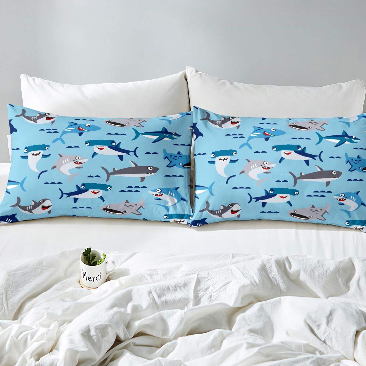 Feelyou Shark Themed Duvet Cover Set - Under Sea Animals Bedding For Kids Boys Girls, Toddler To King Sizes - View #8
