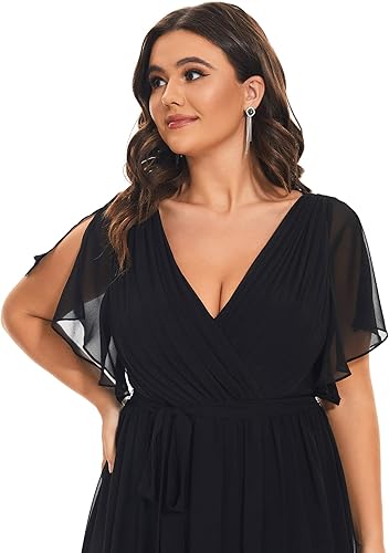 Miniatura 5 de Ever-Pretty Plus Vestido de dama de honor de gasa para mujer, acampanado, cintura imperio, longitud al suelo, talla grande, vestidos formales para