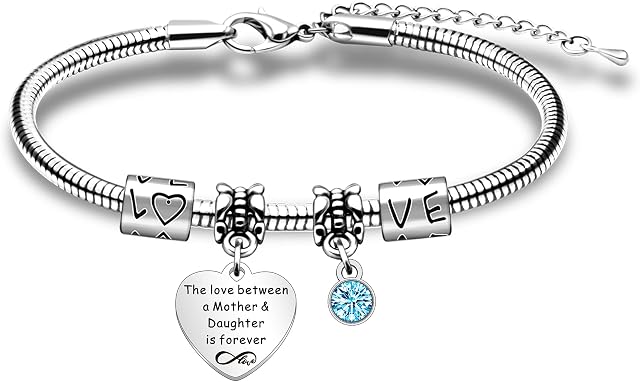 WTOPP Mother and Daughter Bracelet Gifts Bangles Mom I Love You Silver Charm Bracelets for Mother Mother's Day Christmas Gifts for Mum - The Love Between a Mother and Daughter is Forever.