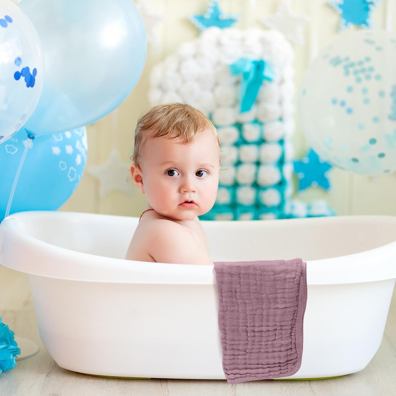 VitalCozy 6 Pcs Baby Muslin Hooded Bath Towels and Washcloths, Muslin Hooded Baby Towels Absorbent Blankets for Gift Newborn Infant Shower (Mauve,Peach Pink)