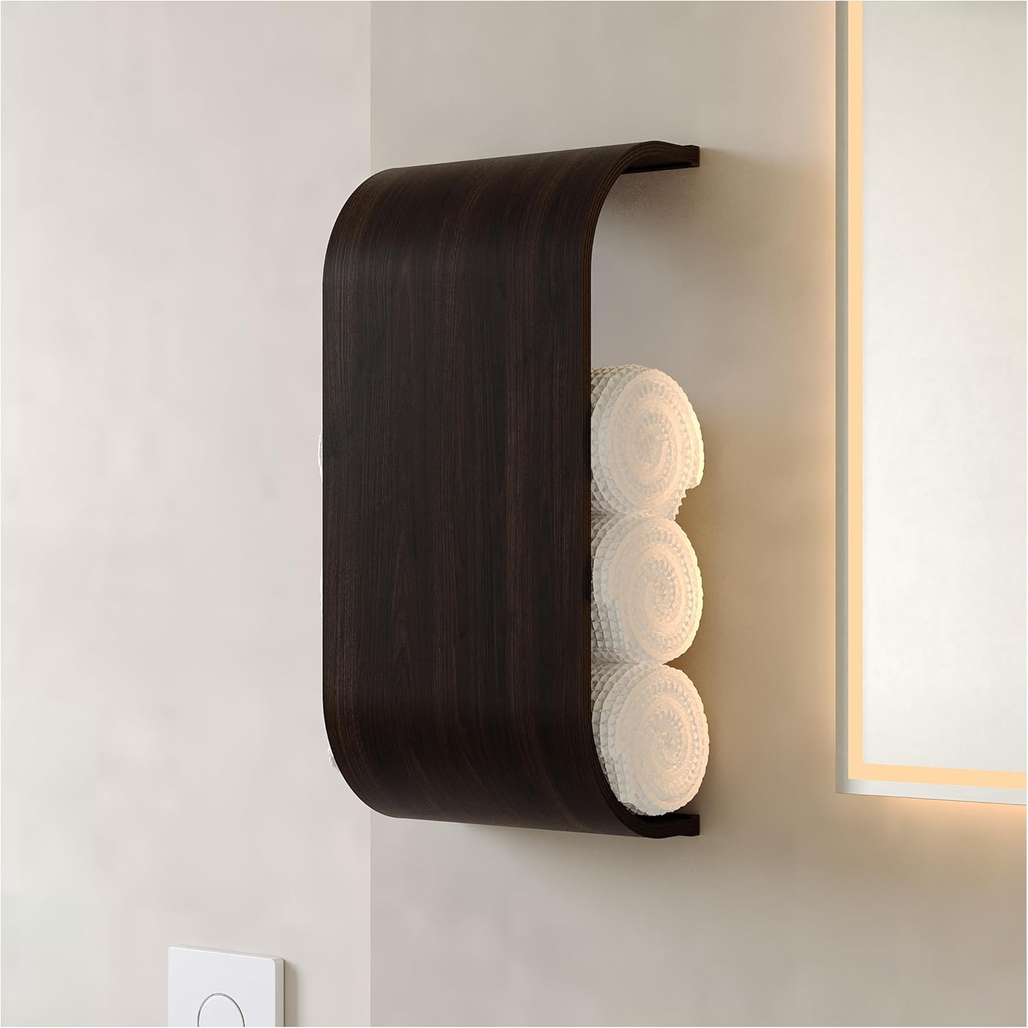 Bathroom Towel Holder, Toilet Paper Holder, Wooden Shelf, Walnut WC Roll Storage, Wall Mount Floating Rolls Rack, Unique Holders for Bathroom, TP Organizer (Wenge, Wide)