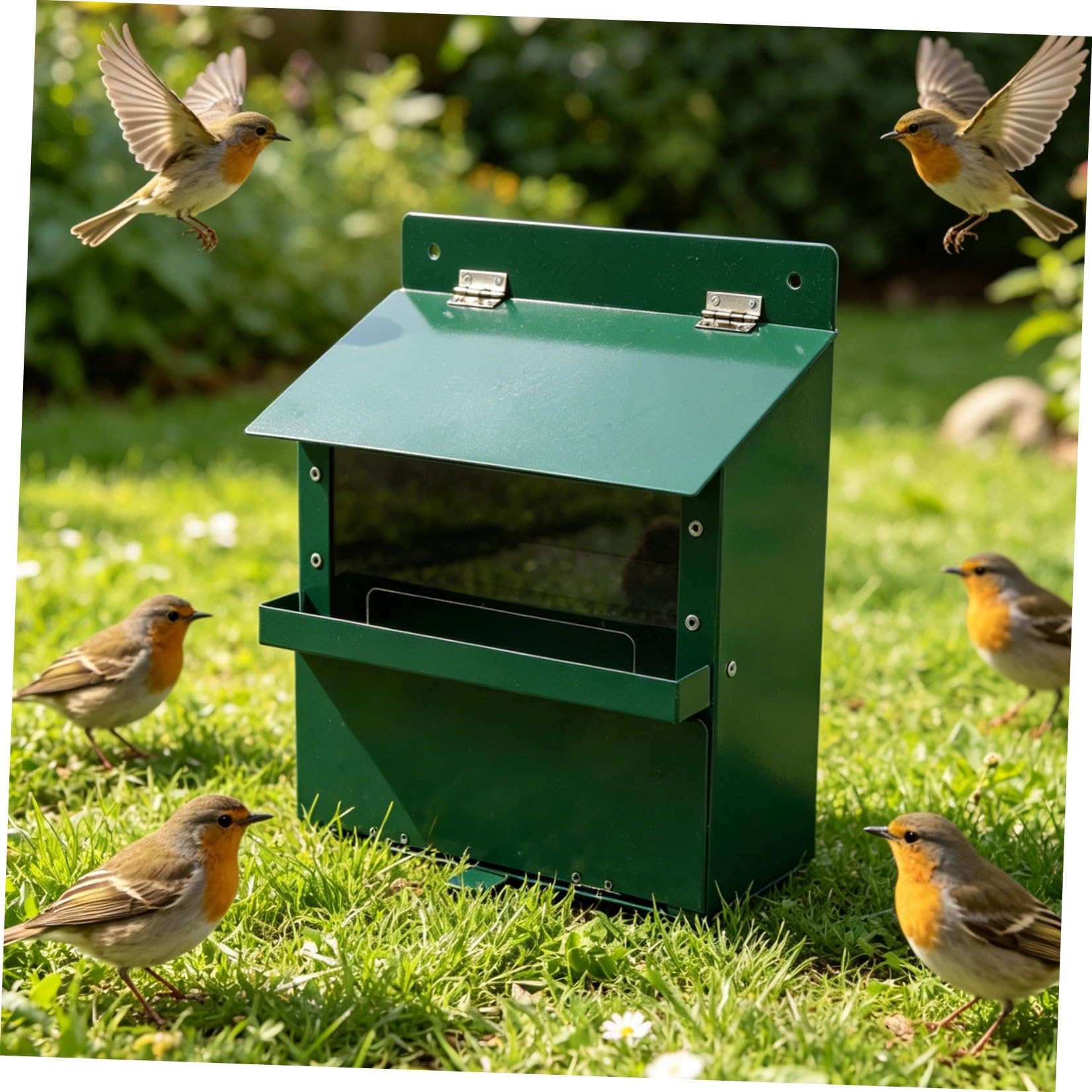 Outdoor Eichhörnchen Futterstation Groß aus Metall, Grün, 23cm