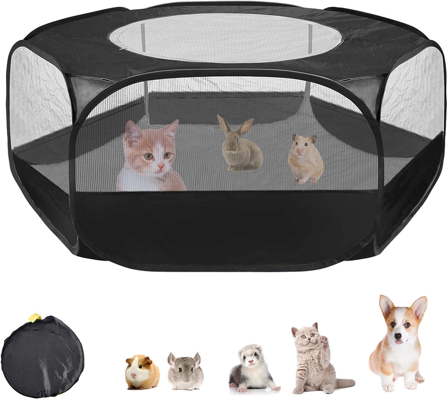 Linifar Small Animals Playpen, Portable Pet Tent Fence with Zippered Cover Outdoor/Indoor Exercise Anti Escape Yard Fence for Puppy…