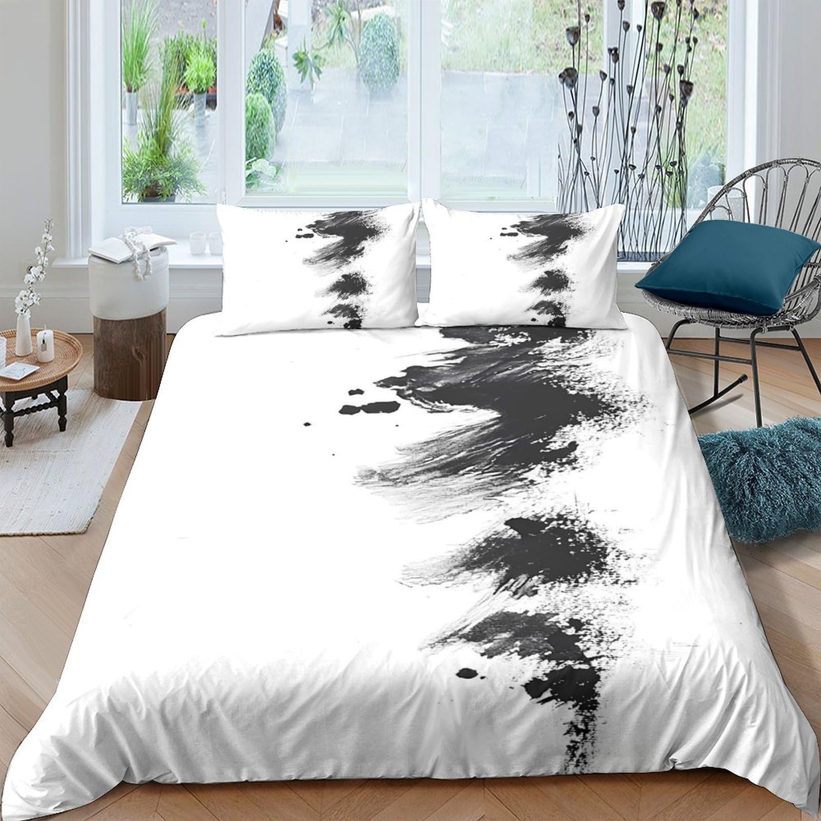 GPLZQXKJNH 3D Printed Ink Splash Duvet Cover Microfiber Soft Breathable Brushstroke Bedding Set with 2 Pillowcases for Bedroom Decor Single（135x200cm）