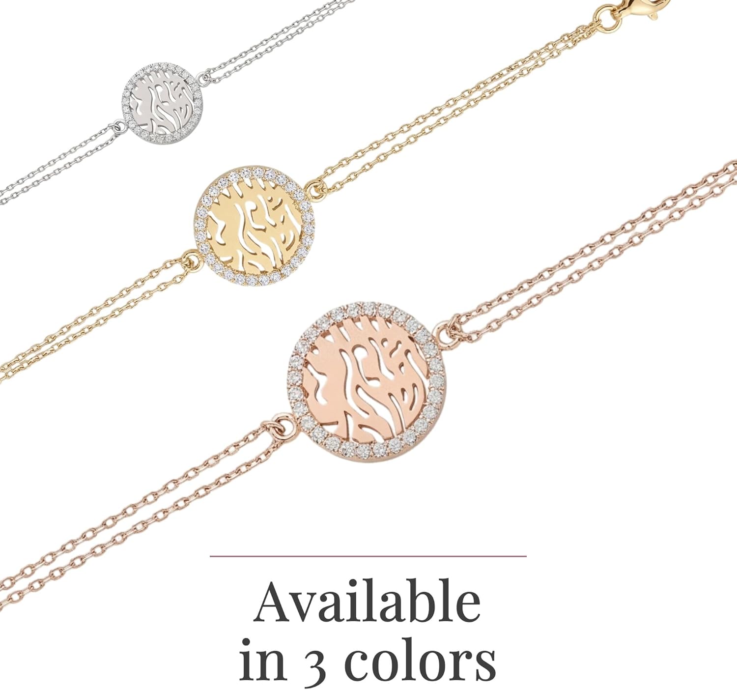 Alef Bet by Paula Shema Israel Bracelet Double Chain Sterling Silver 925 Hebrew Prayer CZ Frame Adjustable Jewish Jewelry for Women Bat Mitzvah Gift