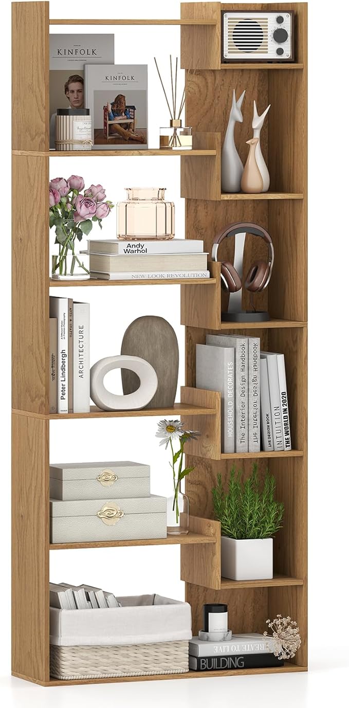 Image of Libreria a 6 Ripiani, Scaffale Alto Salvaspazio in Legno, Libreria Moderna per Studio, Ufficio, Soggiorno e Camera da Letto, 69 x 22 x 163 cm (Naturale)