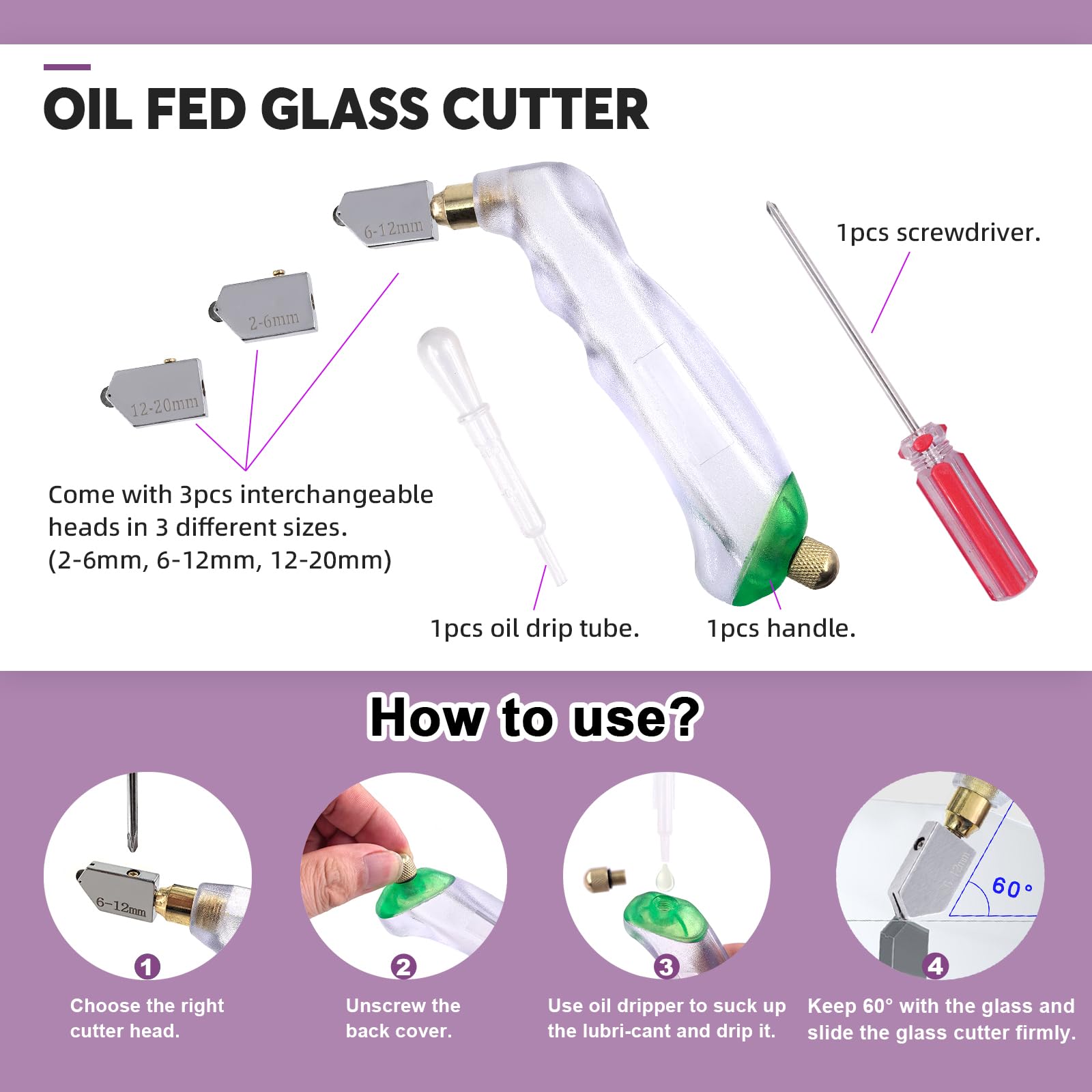 Swpeet Kit de 10 outils de coupe de verre, pince à carrelage à roues en mosaïque de verre, pince à coudre, pince à épiler en carbure de tungstène, coupe-verre à alimentation en huile, gants, sac à