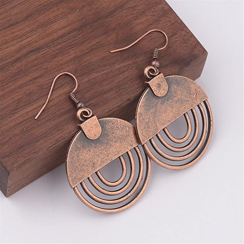Miniatura 8 de ANDPAI Aretes de aro tribales bohemios hechos a mano, aretes colgantes con geometría dorada y plateada vintage para mujer