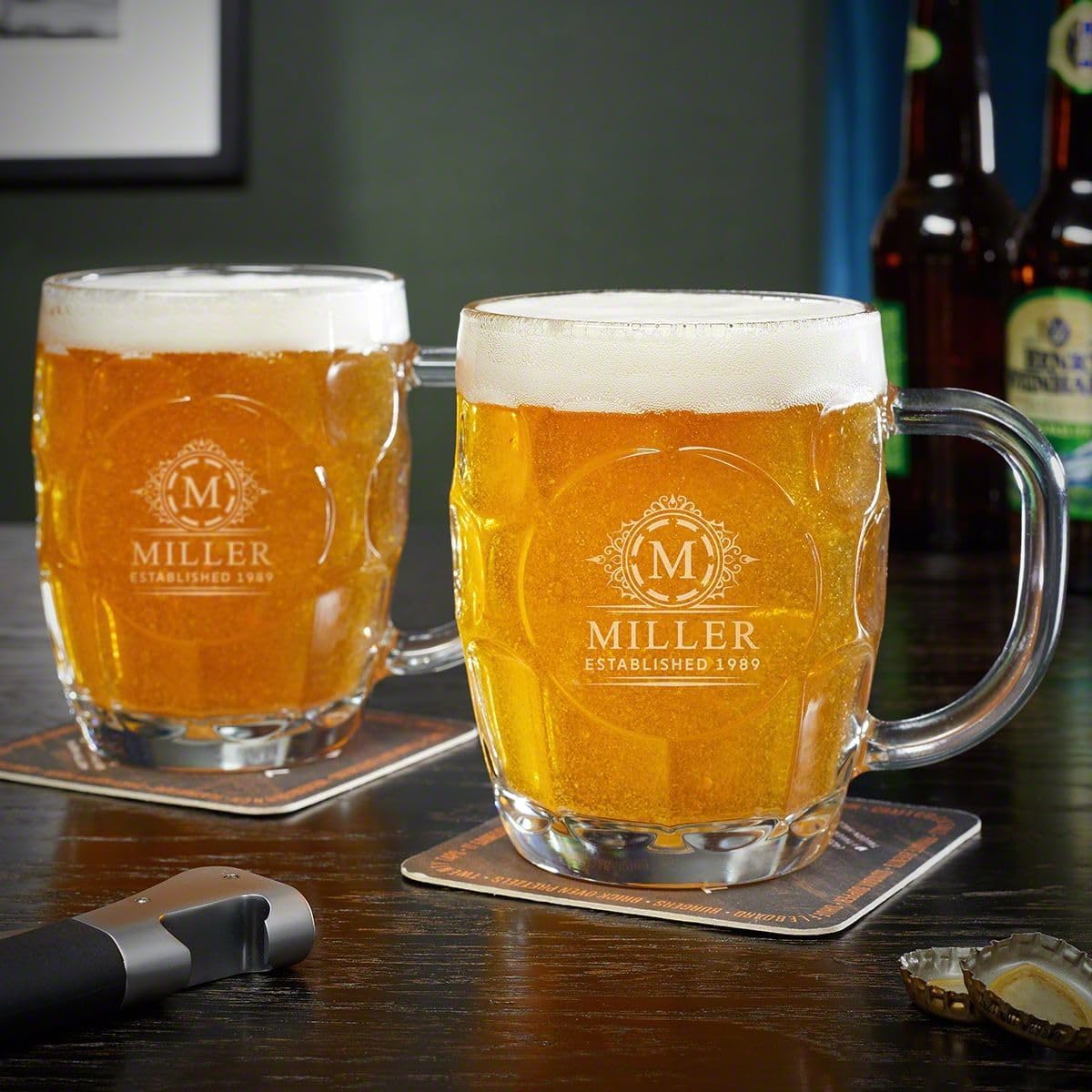HomeWetBar Personalized Beer Mug - Engraved Dimple Beer Glass (Set of 2)