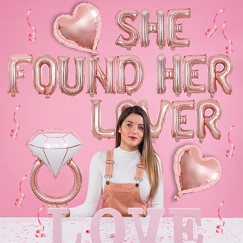 Miniatura 4 de Wonmelody Cartel de globos con texto en inglés "She Found Her Lover", decoraciones de despedida de soltera, globos de fiesta de despedida de soltera