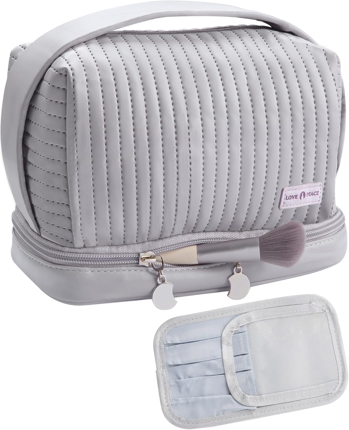 Abiudeng Travel Makeup Bag Small Cosmetic Organizer with Compartments Portable Personalized Makeup Bag for Women purple