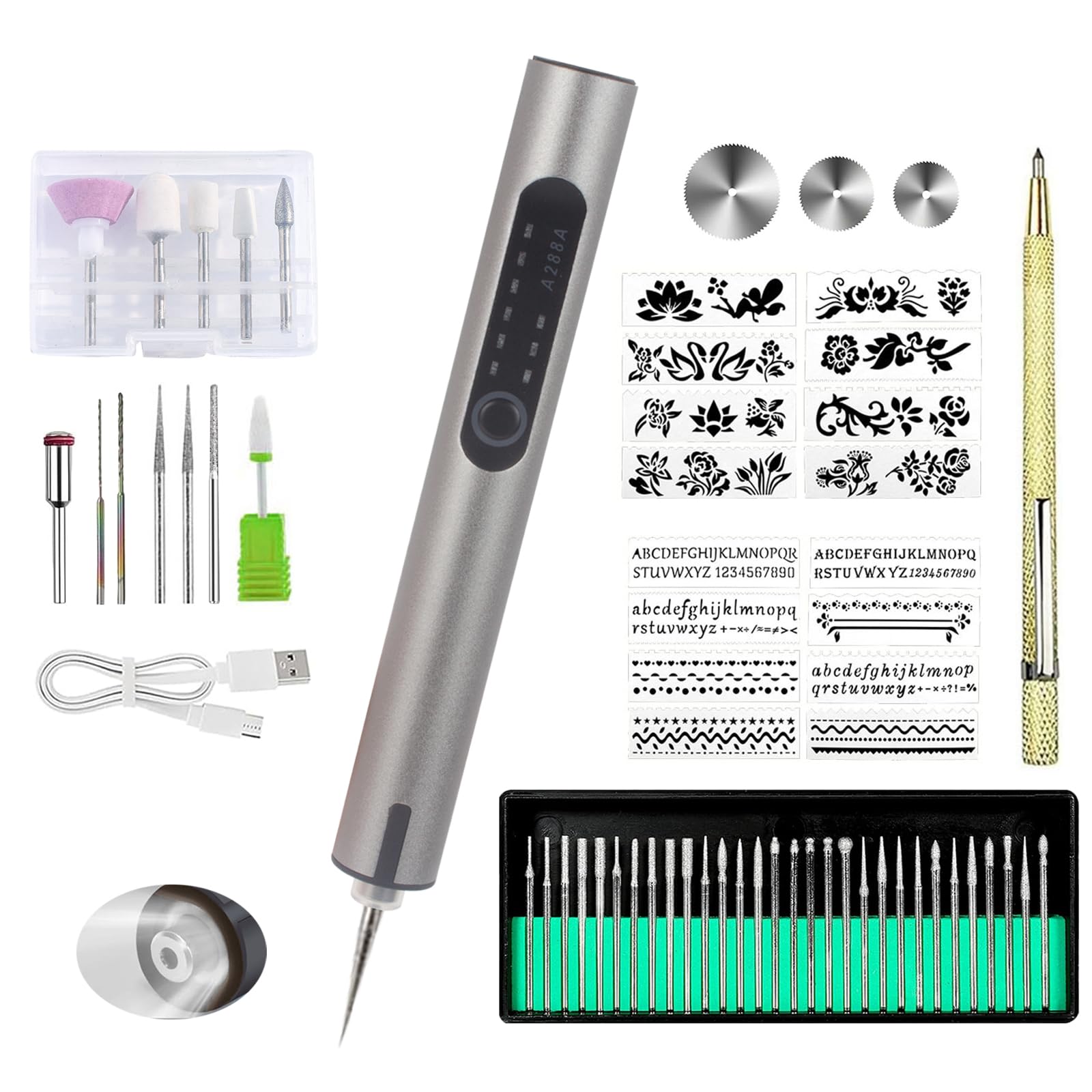 Stylo de gravure rechargeable USB avec LED et 35 embouts