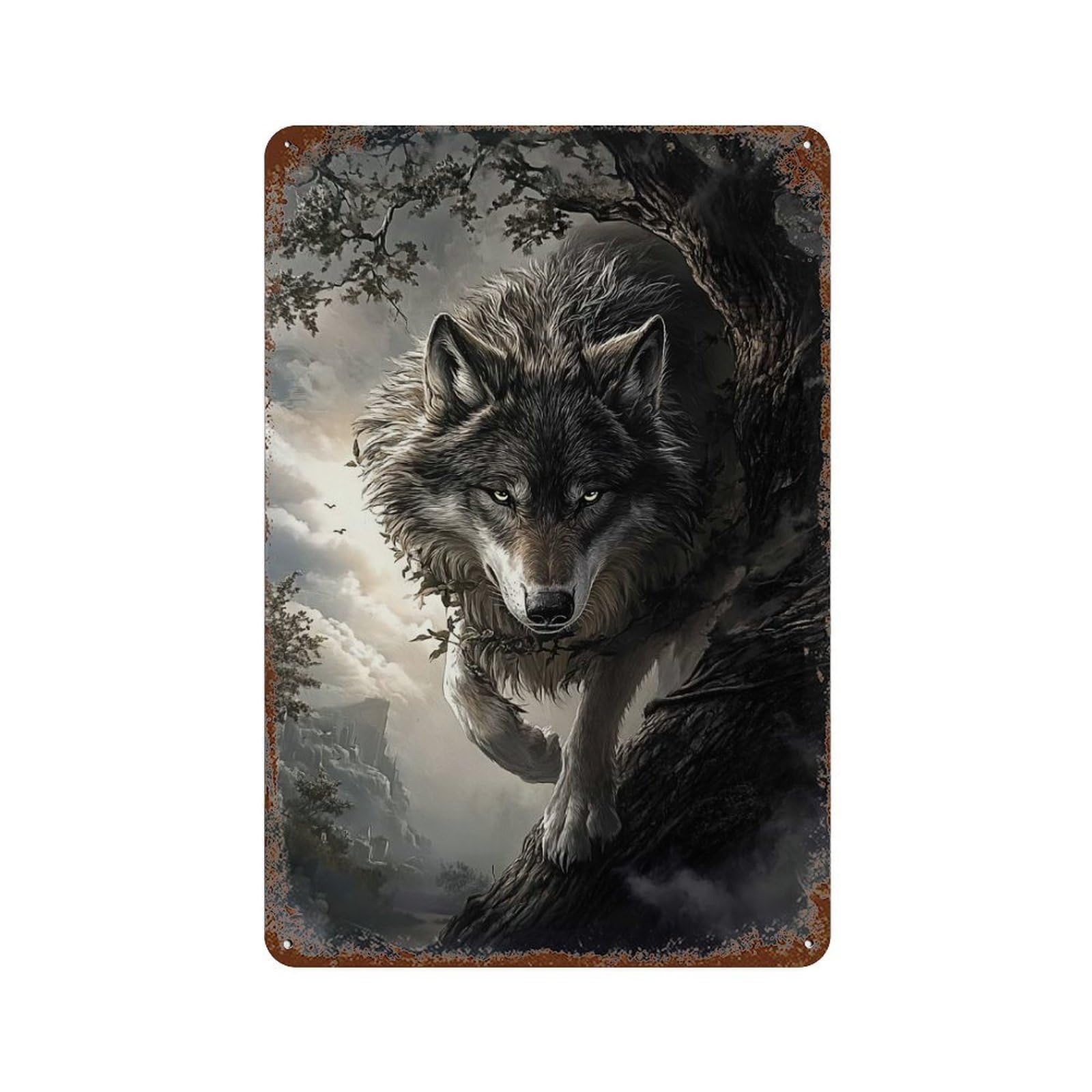 Wolf in The Woods Retro Metal Sign 11.8"x7.9", for Office, Studio And Wall Decor, Industrial Home Decor