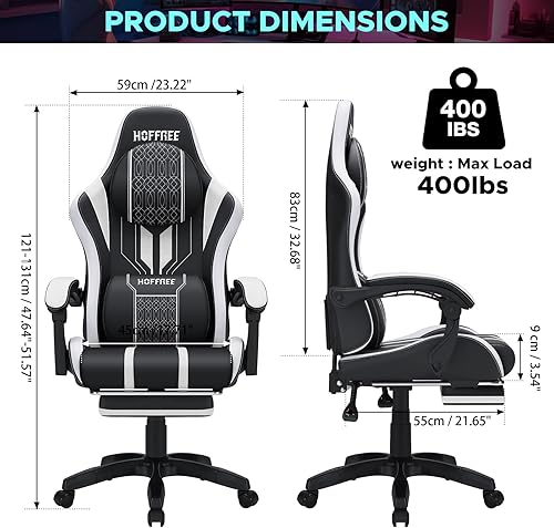 Miniatura 2 de HOFFREE Silla de juegos de masaje grandes y altas con reposapiés, silla de juego de 400 libras para adultos, personas pesadas, silla de computadora,