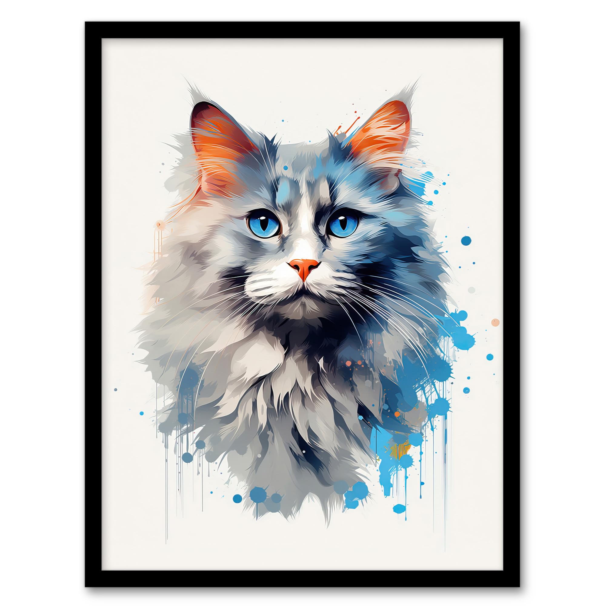 Grey Point Ragdoll Cat Art Print - Blue Eyes Pet Portrait - Framed Wall Art - Artery8