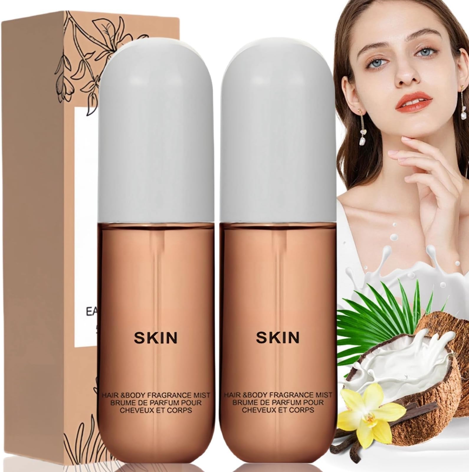 50ml*2 Vanilla Perfume,Body Spray Womens,Vanilla/skin Perfume,Coconut Body Spray,Vanilla Hair & Body Perfume,Long-Lasting Fragrance,Body/Mist for Women,Skin Perfume Body/Mist,Vanilla Fragrance Oil
