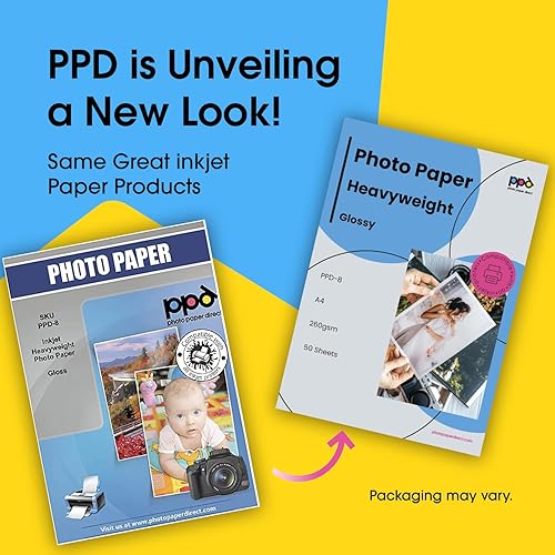 Miniatura 2 de PPD 50 hojas de papel fotográfico de alto brillo para inyección de tinta de 85 x 11 pulgadas 64 libras 847ozm tamaño carta pesado secado instantáneo