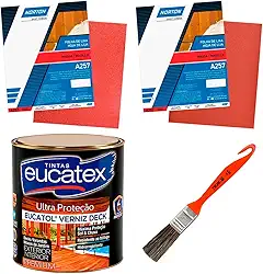 Kit Verniz Imbuia Lixas e Pincel Para Madeira Pintura