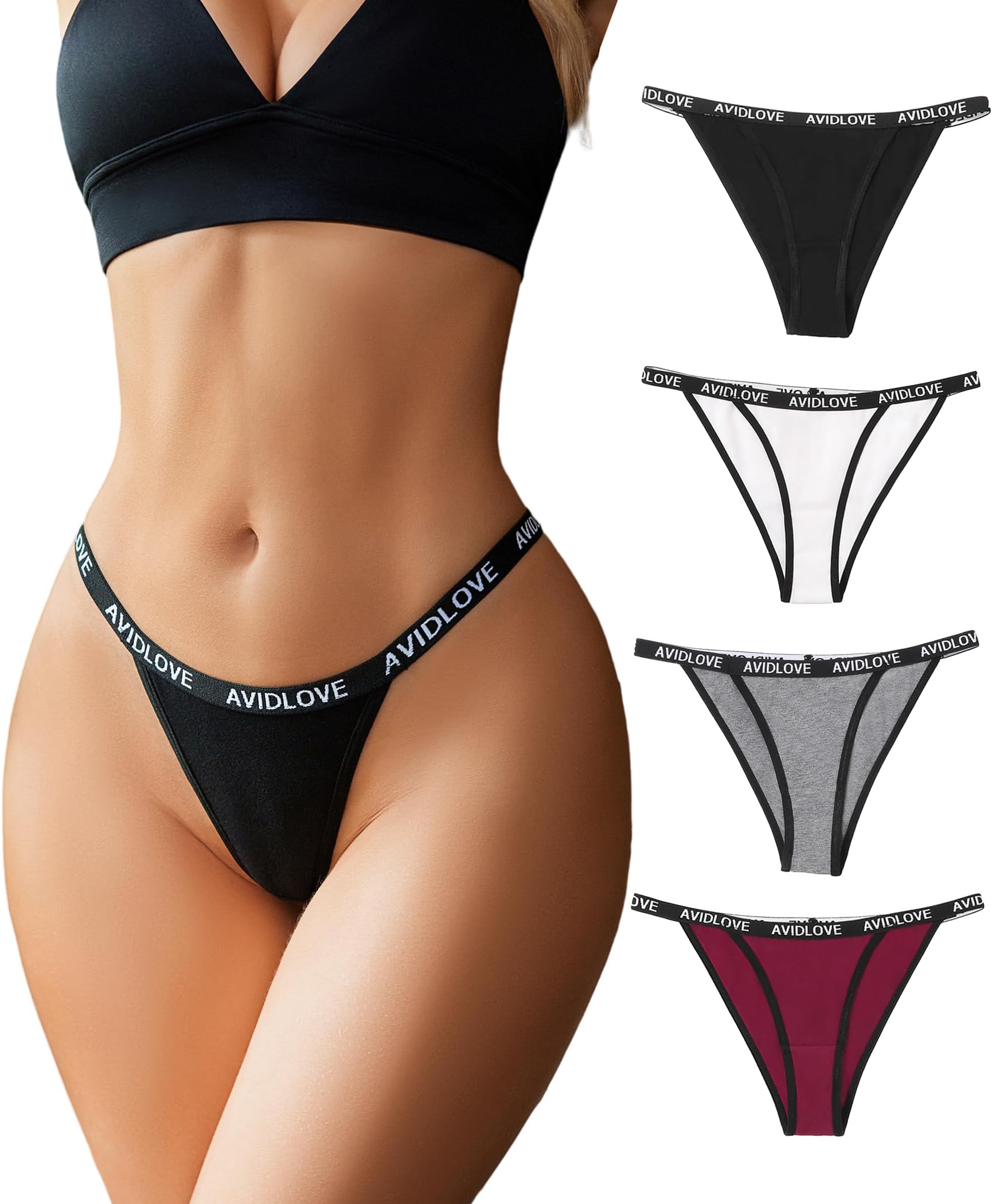 AvidloveWomens Underwear Cotton String Bikini Panties Ladies Low Rise Hipster Sexy High Cut Cheeky Underwear