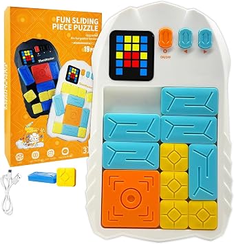 Super Slide Puzzle Game, Rechargeable Electronic Brain Teaser with 500+ Levels, Addictive Sliding Puzzle Challenge for Kids & Adults White