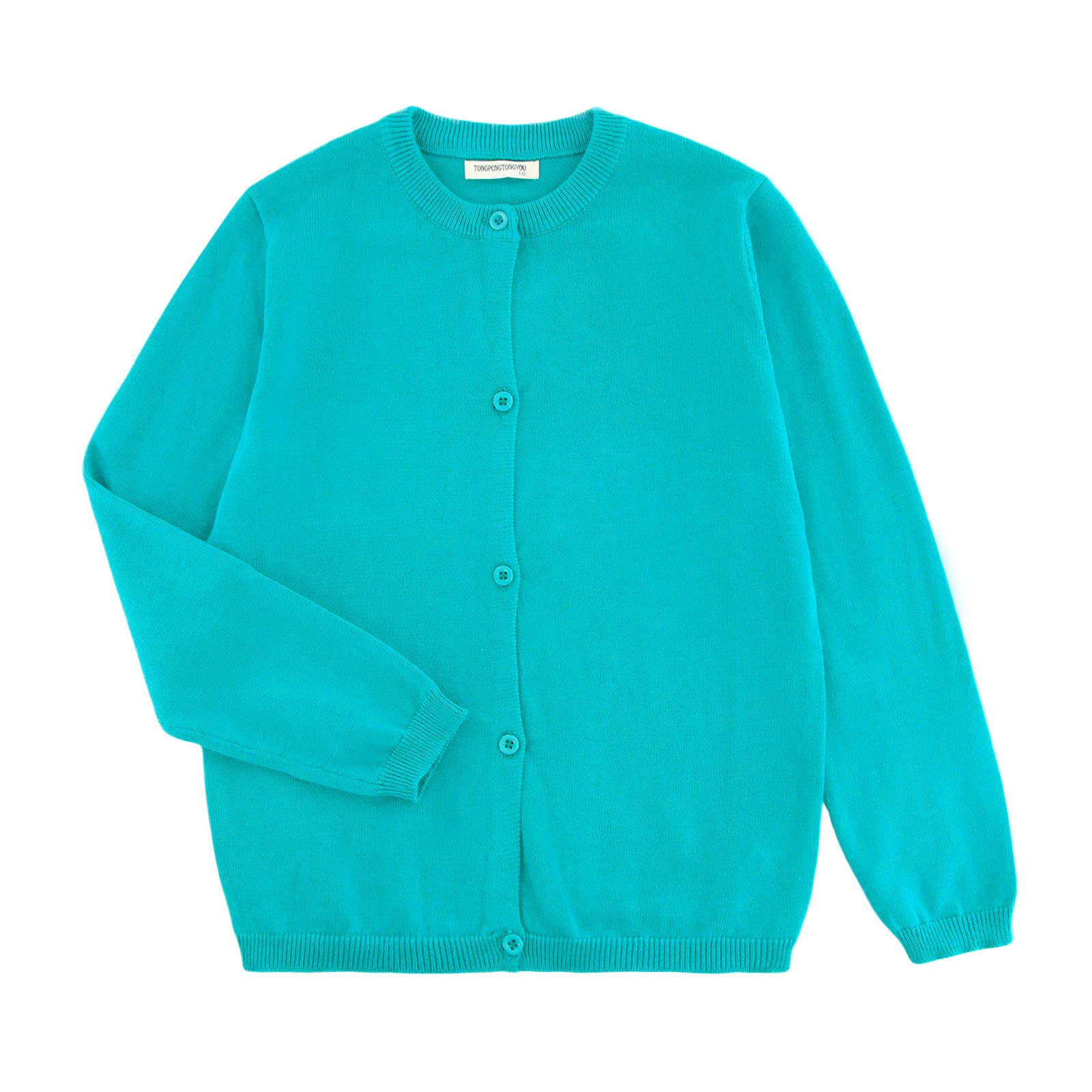 POBIDOBY Girl's Sweater Cotton Crew Knit Neck Long Sleeve Uniform，Cotton Cardigan Sweaters.
