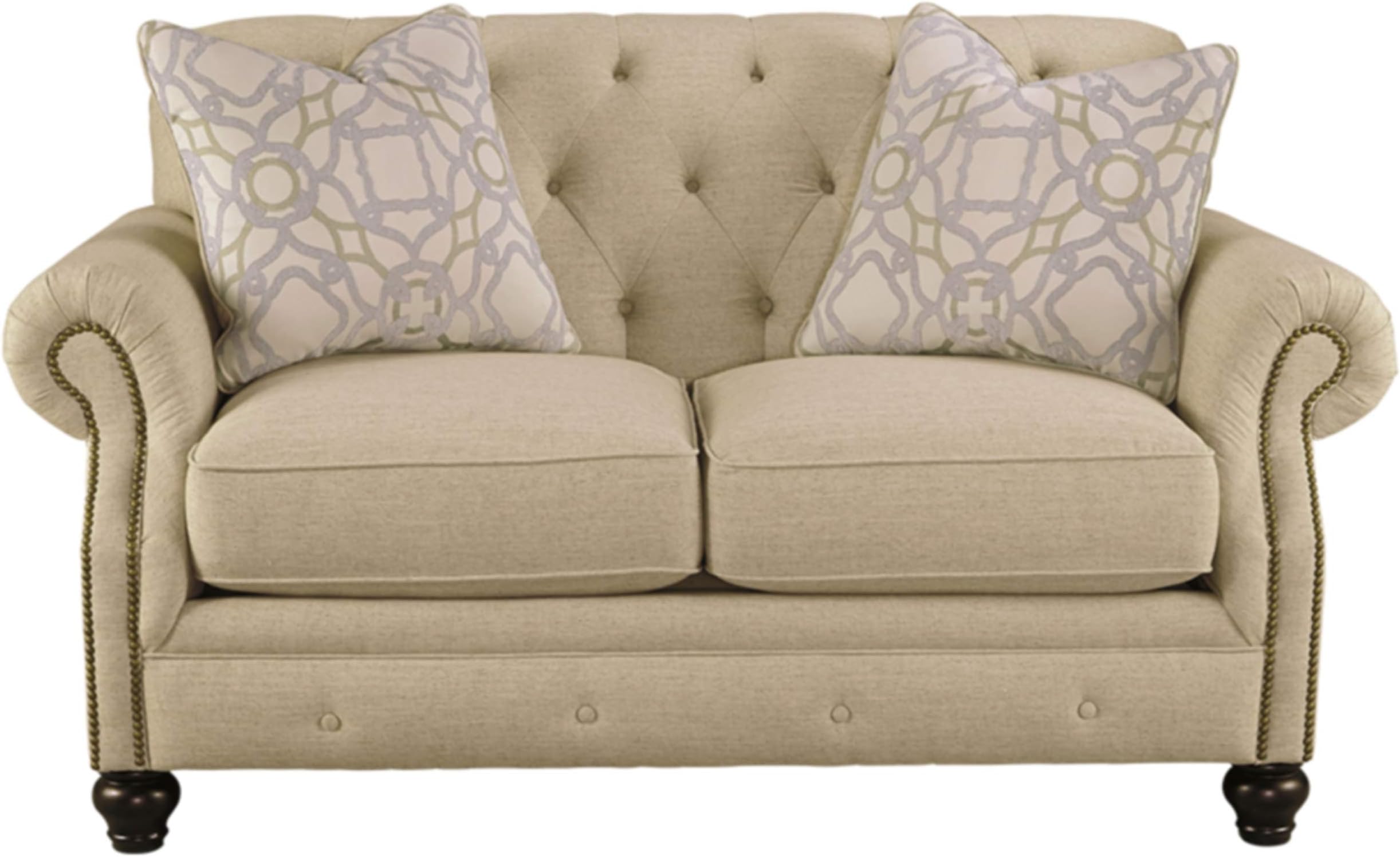 Signature Design by Ashley - Kieran Traditional Diamond Tufted Back Loveseat w/ 2 Pillows, Beige