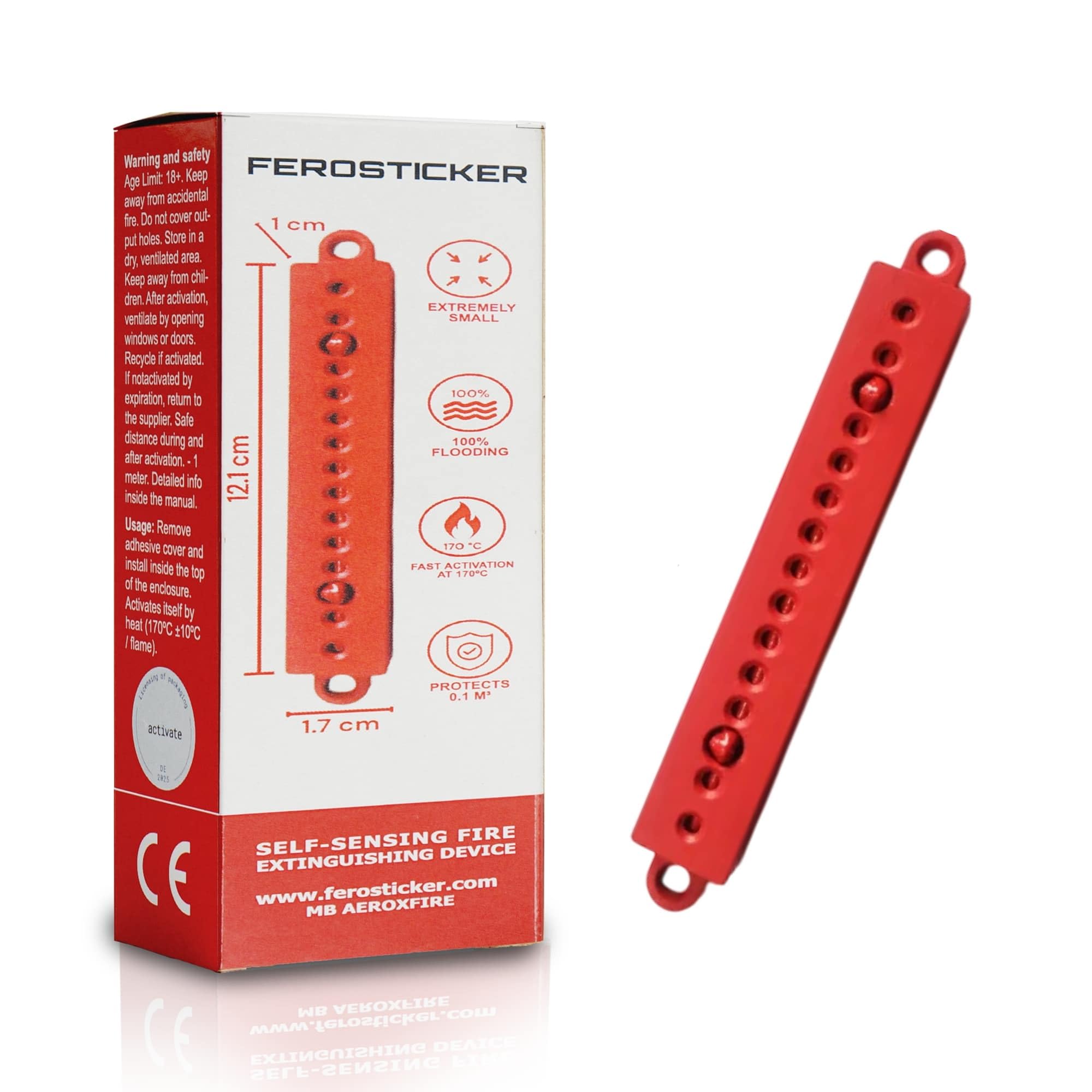 FEROSTICKER Pequeño Extintor Automático - Protección contra Incendios para el Hogar, No Tóxica, Compacta y Sin Mantenimiento para Cajas Eléctricas, Generadores Solares, Vehículos y Baterías (1 Pieza)