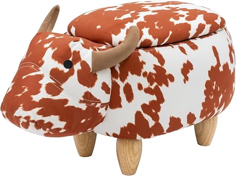 Pearington Cow Ottoman with Storage, Furniture for Living Room, Gameroom, Playroom, Bedroom Decor, Soft Animal-Shaped, Brown/White