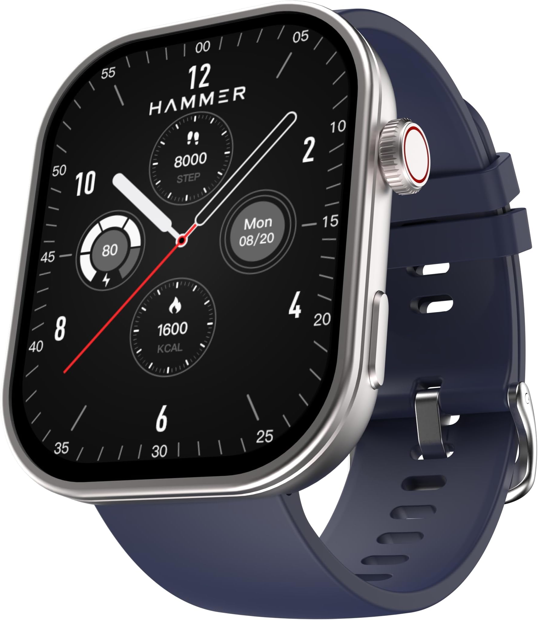 Hammer Tussle 2.01" HD Display Smart Watch, Bluetooth Calling, Rotating Crown, Voice Assistant, In-Built Games, Smart Notifications, Customized Watchfaces, Sports Mode, DND, Raise to Wake Admiral Blue