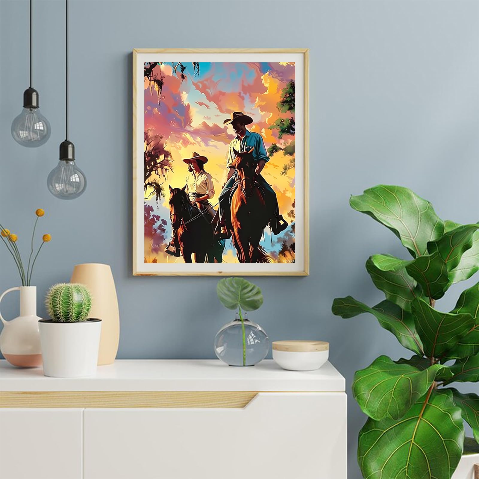 5D Diamond Painting Kit - Western Cowboy On Horse 16x20 Inch Full Round Drill