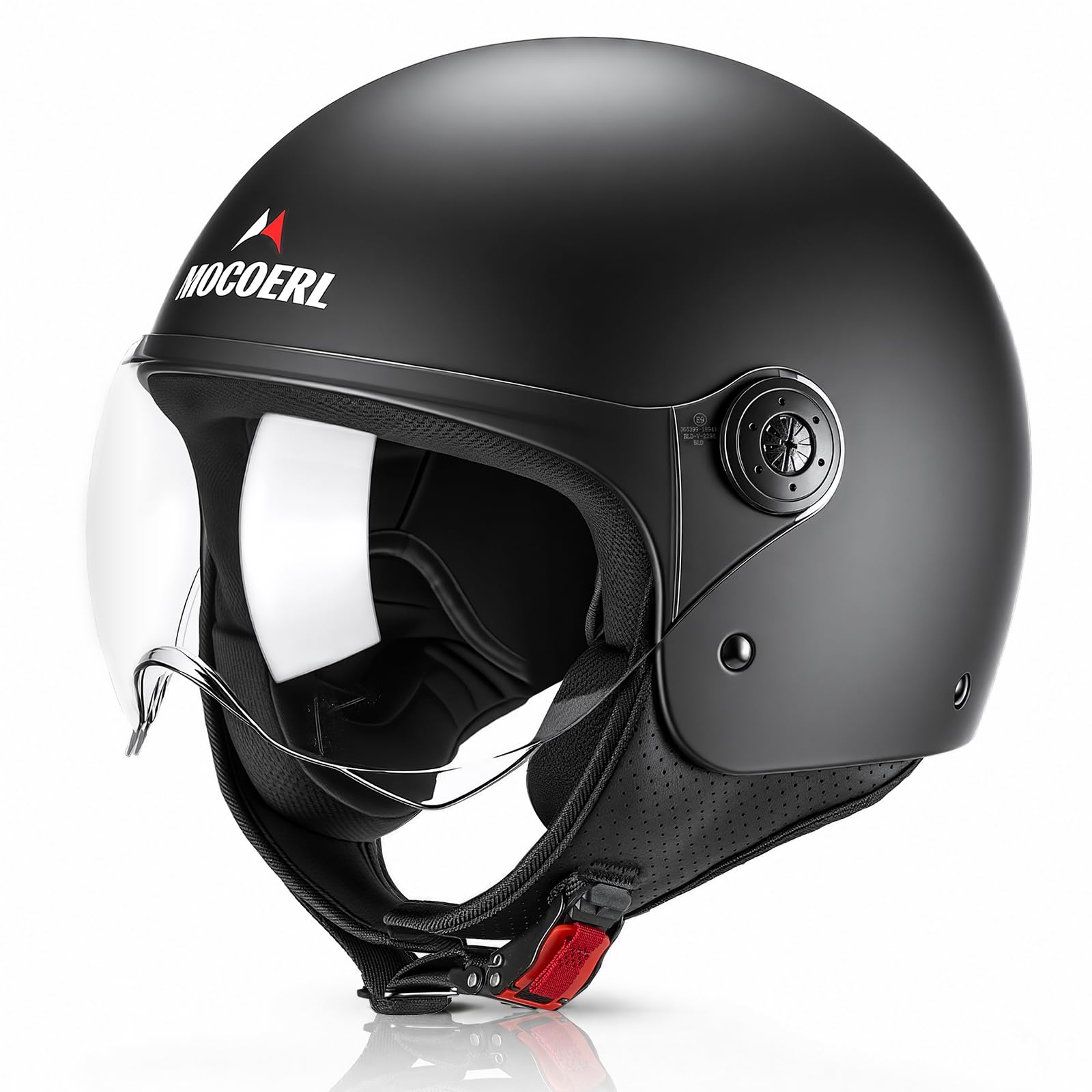 Casco da moto jet per adulti, visiera trasparente, casco da moto per uomo e donna per cruiser, bobber e chopper, omologato ECE2206, casco retrò 3/4