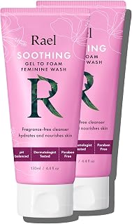 Rael Feminine Wash, Soothing Gel to Foam, pH Balanced for Women, Intimate Care, Clean Ingredients, All Skin Types, Vegan, Cruelty-Free (4.4 Fl Oz, Pack of 2)