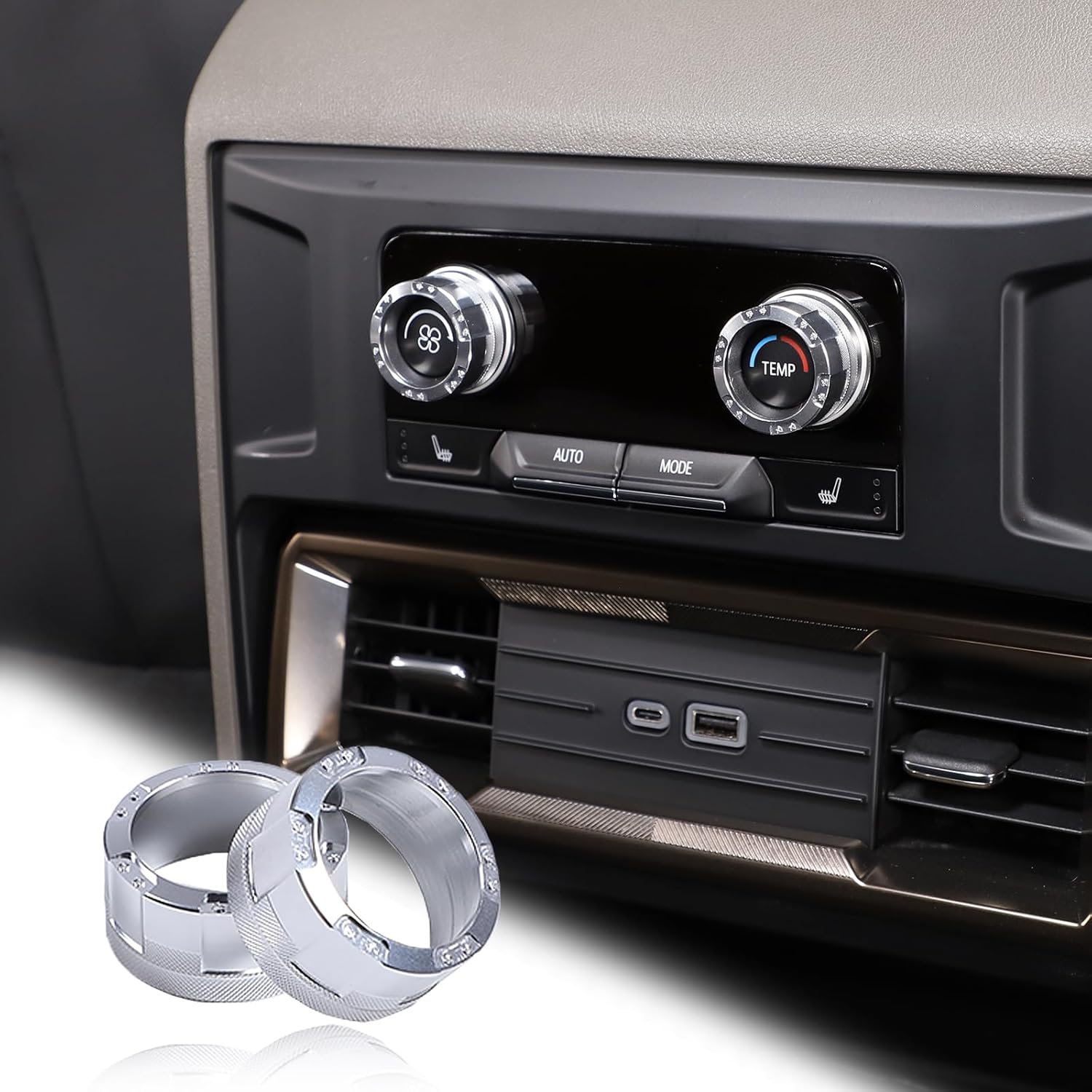 Rear Air Conditioning Control Knob Ring Trim Compatible with Hummer EV 2022-2026 SUV/SUT Back Climate Air Conditioner Button Cover Accessories, 2Pcs Sport Style (Silver)
