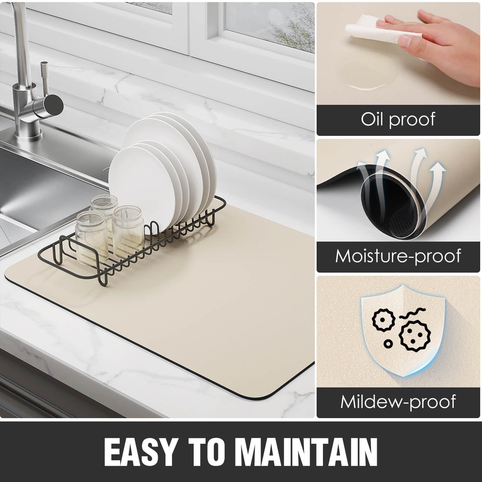 Tapis Égouttoir à Vaisselle Absorbant - 40,6 X 45,7 Cm - Antidérapant, Lavable Machine