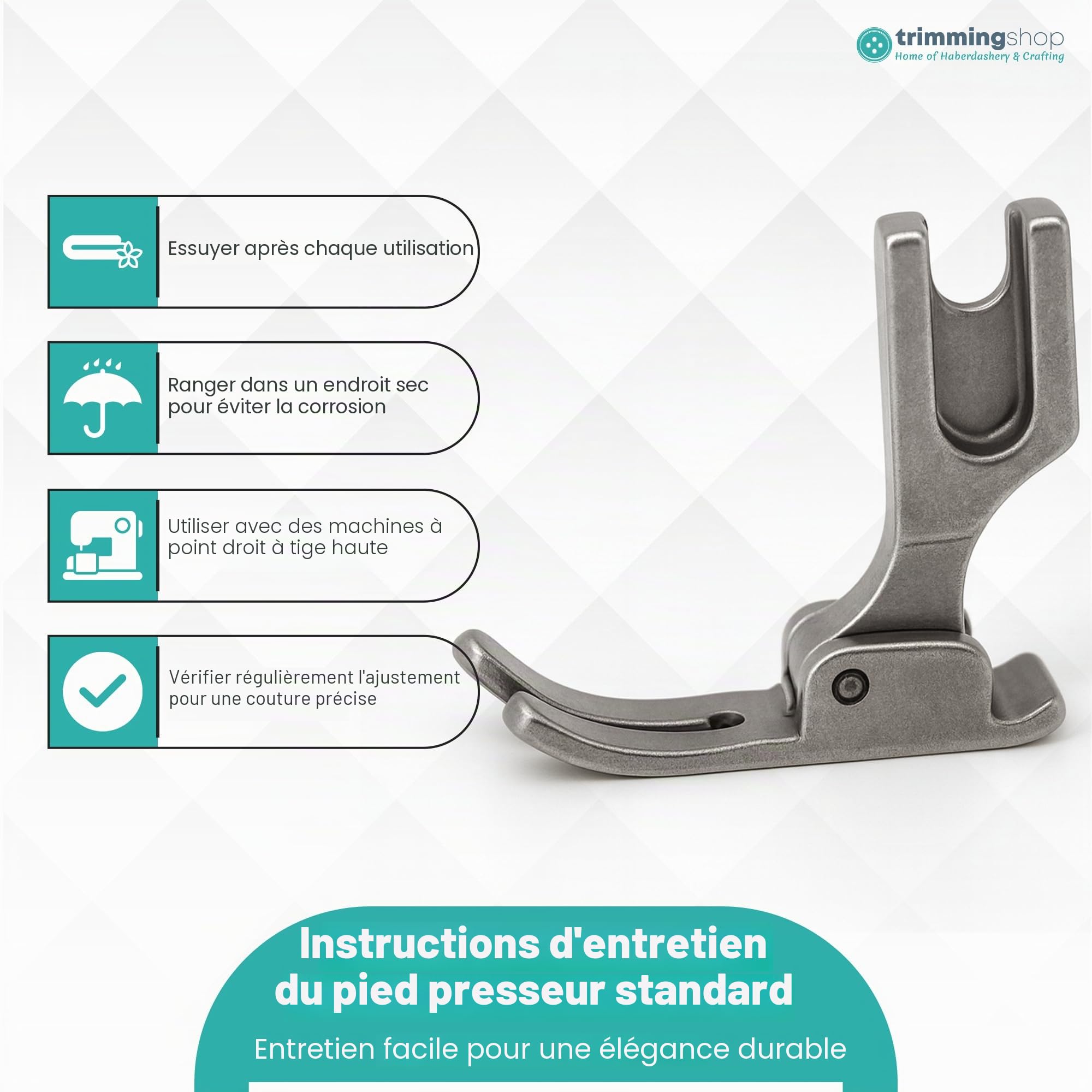 Trimming Shop Susur Pied presseur standard pour machines à coudre industrielles | Coutures droites en acier pour un contrôle précis du tissu, de la couture et de la couture