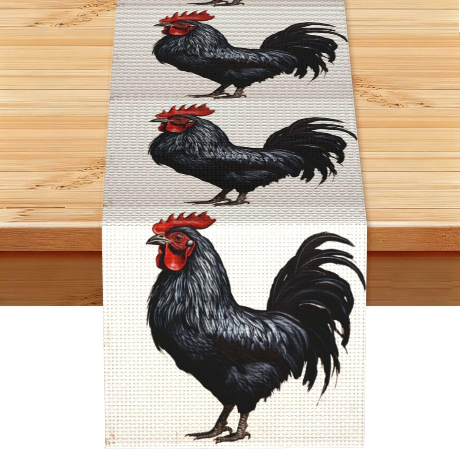 Black Rooster Table Runner 13 x 72 Inches Long, Cotton Linen Table Runners for Kitchen Dining Table Decoration - Washable Tablecloth Modern Tablerunner for Home Party Decor