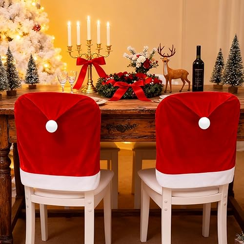 Juego de 4 fundas para sillas de cocina de Navidad para decoración de sillas de comedor, fundas elásticas elásticas, decoraciones festivas de cocina