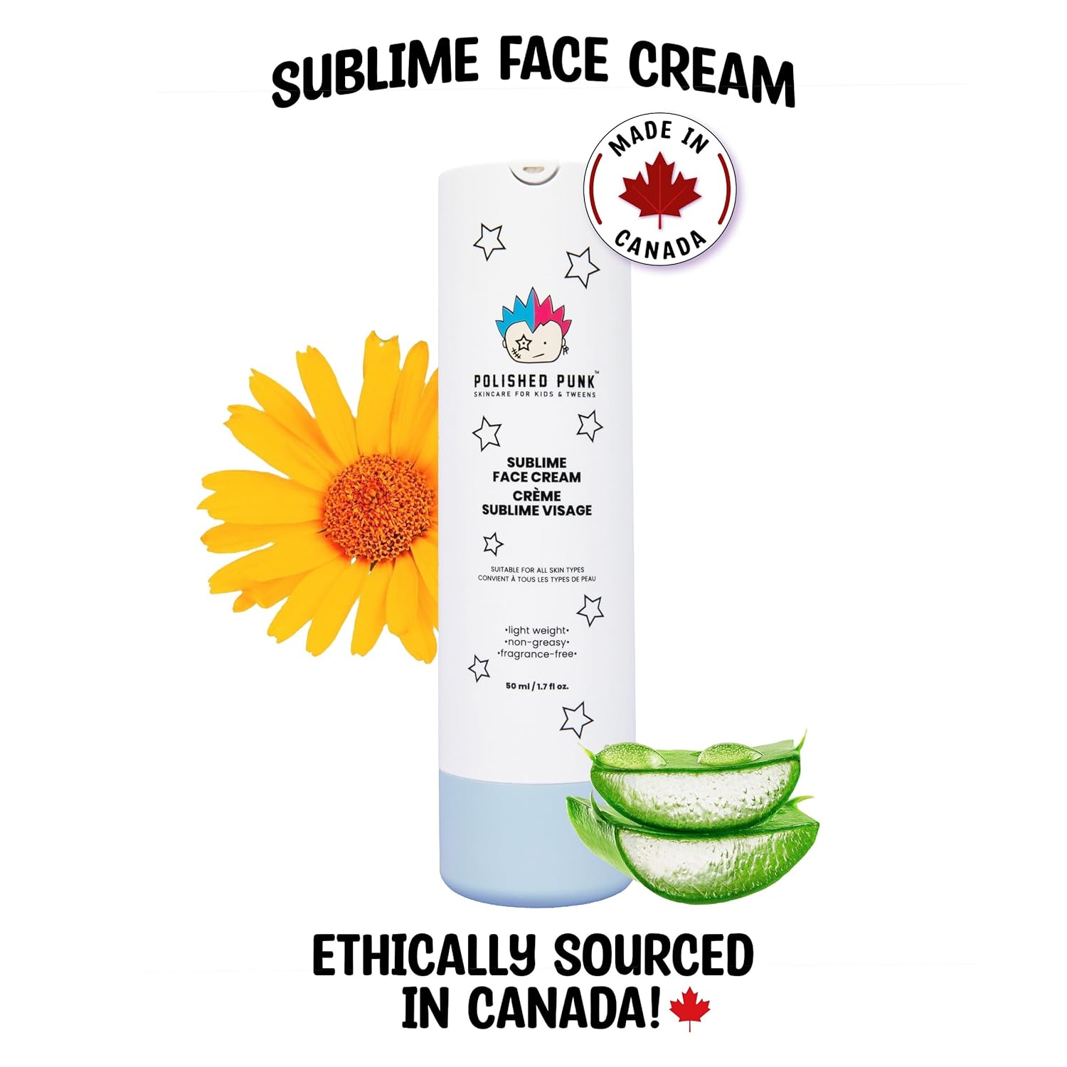 All-Natural Sublime Face Cream for Kids & Tweens, Fragrance-Free, Lightweight, Non-Greasy Face Moisturizer, 50 ml/1.7 fl oz | Skincare for All Types