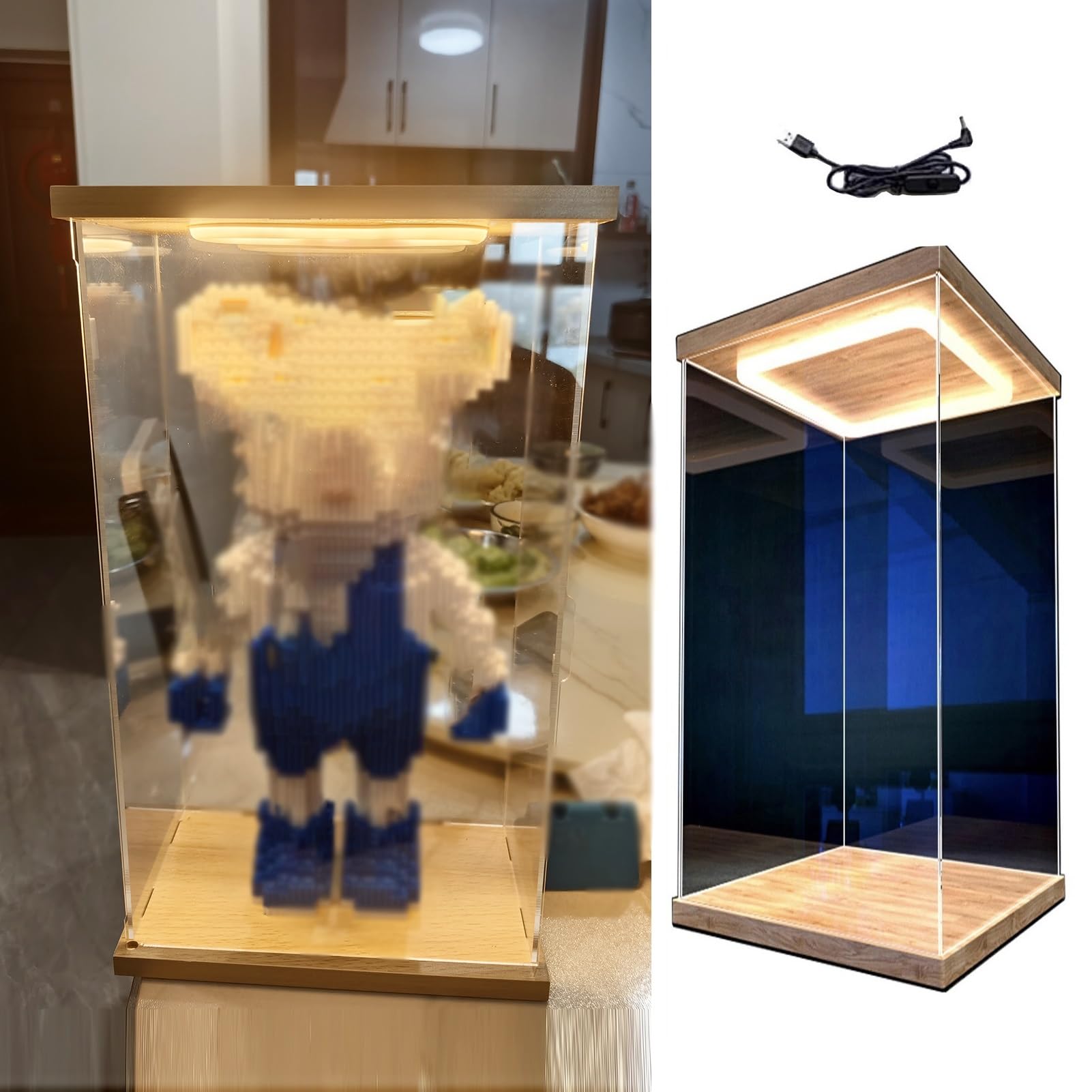 CMYUN Teca Plexiglass Vetrina in Acrilico per Miniature da Collezione, Armadietto Alto con Anta E Base in Legno, Grande Vetrina per Trofei di Modellini di Auto d'Epoca(35x35x50cm/14x14x20in)