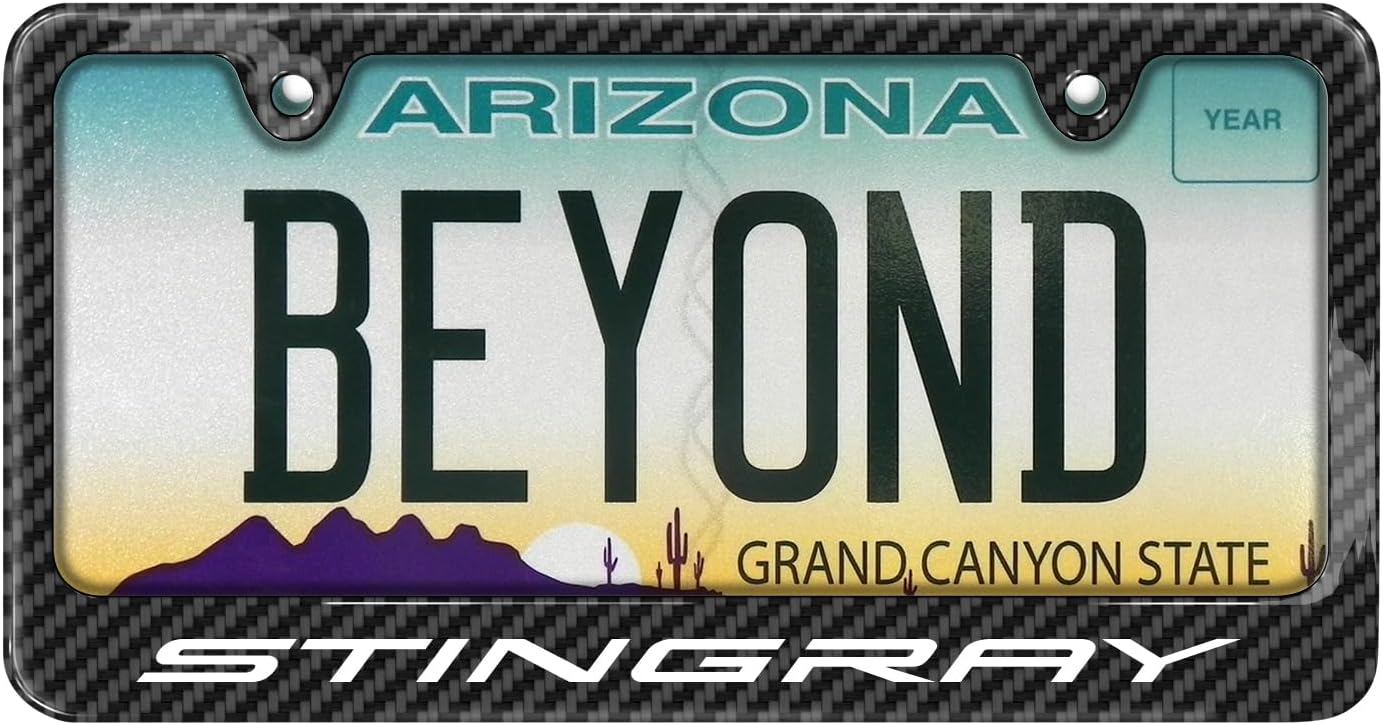 iPick Image for Chevrolet Corvette C8 Stingray Black Carbon Fiber Look ABS Plastic License Plate Frame is Official Licensed