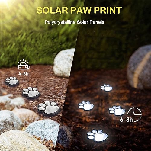Miniatura 4 de Luces solares con estampado de patas tira de luces solares LED impermeables para exteriores (juego de 8), lámpara decorativa de perro y gato, luces