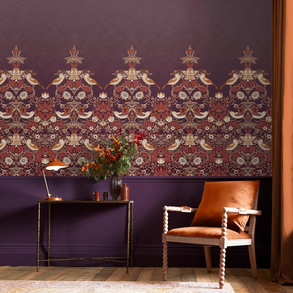 Rackhams White/Light Strawberry Thief Fixed Size Mural | Plum