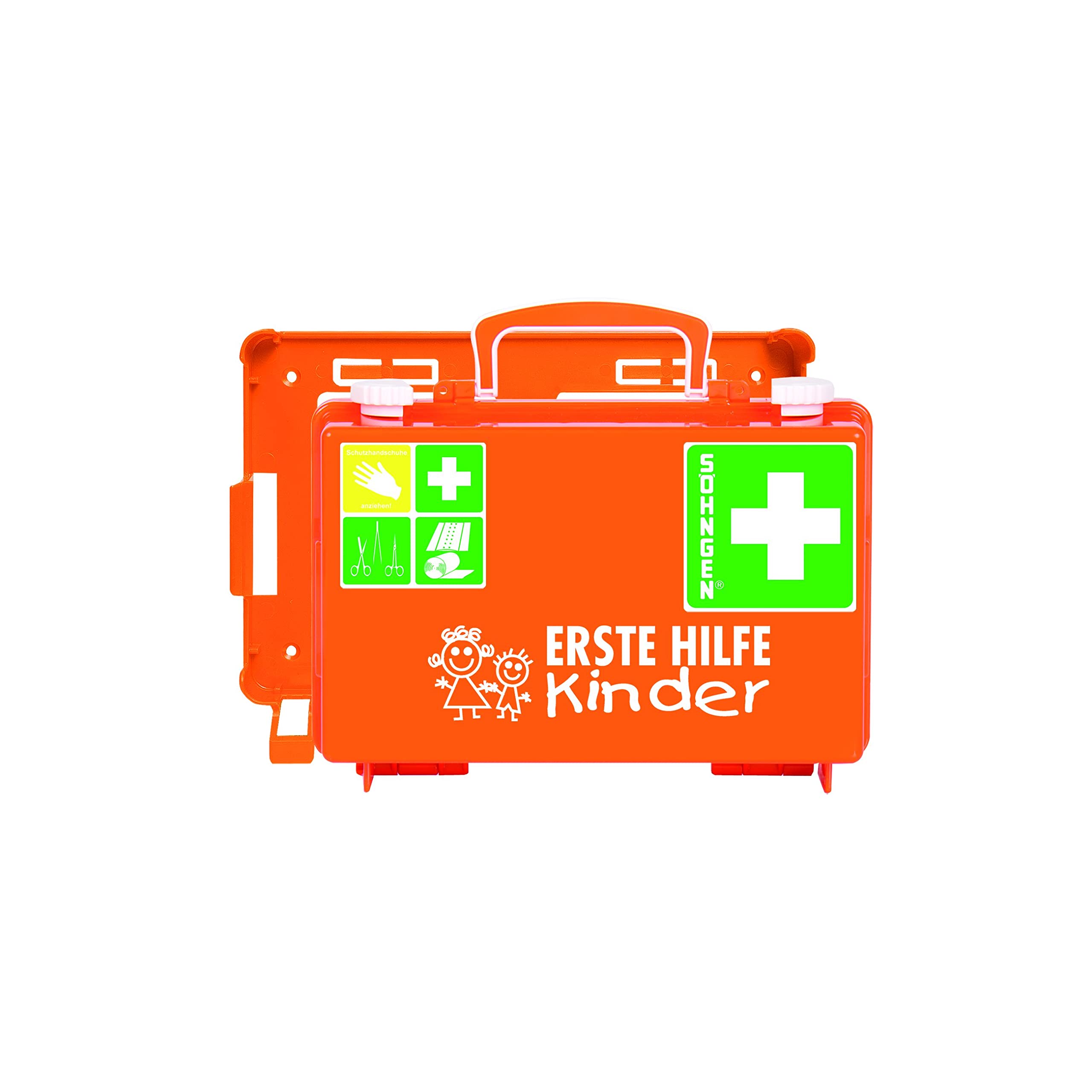 Söhngen Erste-Hilfe Koffer Quick-CD Kombi Kindergarten orange (Notfall-Koffer für Kinder, Spezialfülllung für Kinder bis 6 Jahren, Kinder Verbandskasten, Verbände / Pflaster in Kindergrößen)