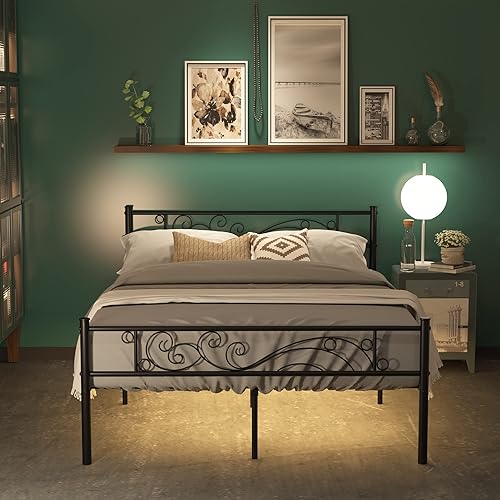 Weehom Cama de plataforma de tamaño matrimonial con diseño único de flores, base de colchón con soporte de listones de metal, fácil montaje, color