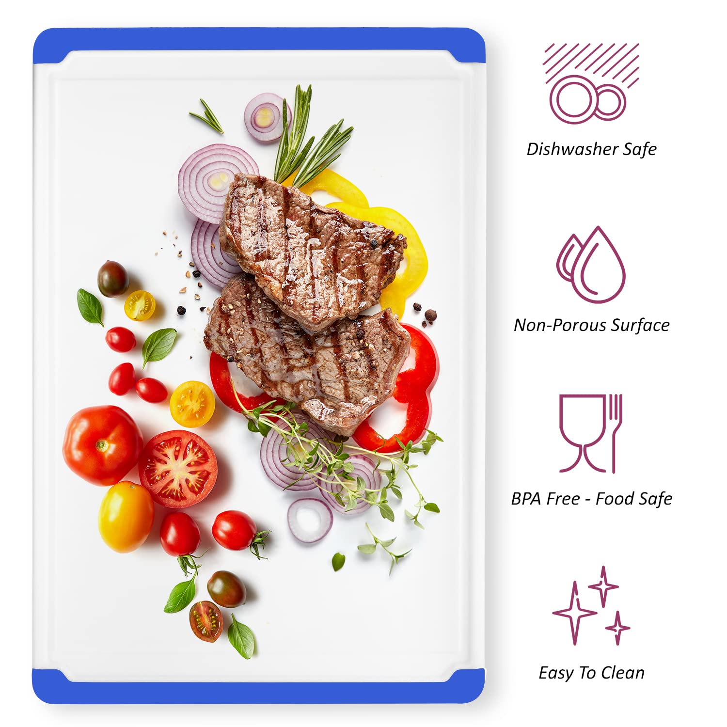 Extra großes Kunststoff-Schneidebrett für die Küche, 45,7 cm, spülmaschinenfest, wendbares Schneidebrett mit Saftrille und rutschfesten Füßen für Fleisch, Obst, Gemüse Belwares