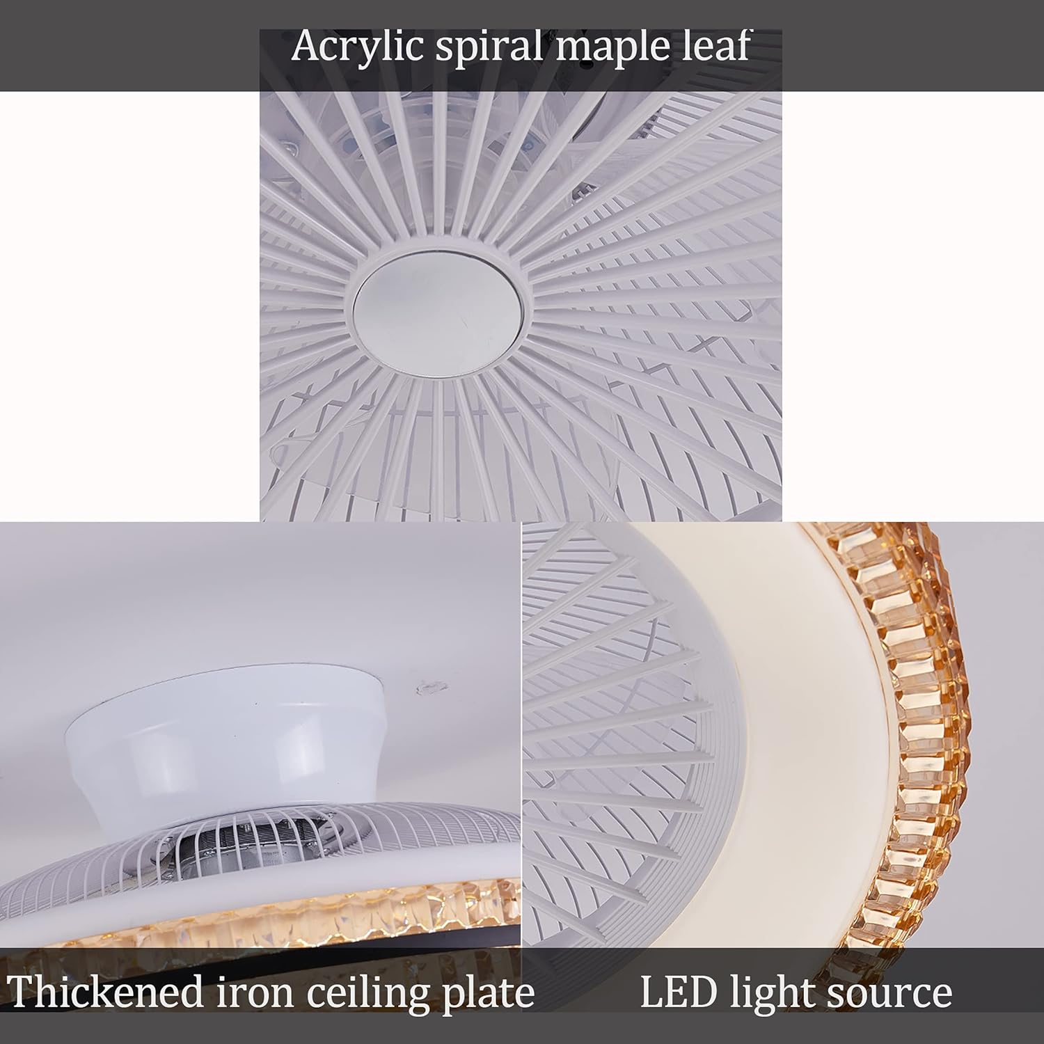 YUEGOO Fan with Ceiling Light and Remote Control Silent 3 Speeds Bedroom Led Dimmable Ceiling Fan Light 72W Modern Living Room Quiet Fan Ceiling Light/White