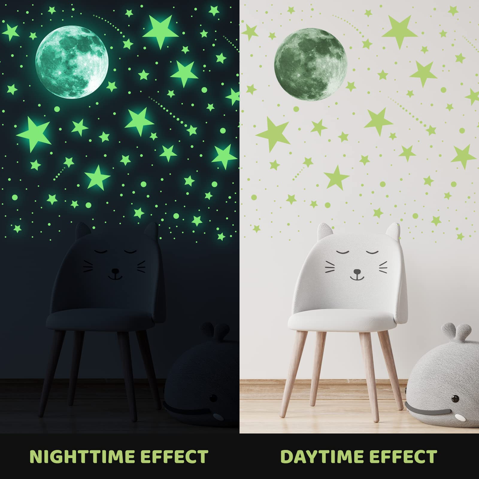 Glow In The Dark Naklejki Ścienne, 637 sztuk Luminous Kropki Gwiazdy i Księżyc DIY Naklejki ścienne do sufitu lub ścian, Luminous Naklejki samoprzylepne dla dzieci Sypialnia Dekoracji