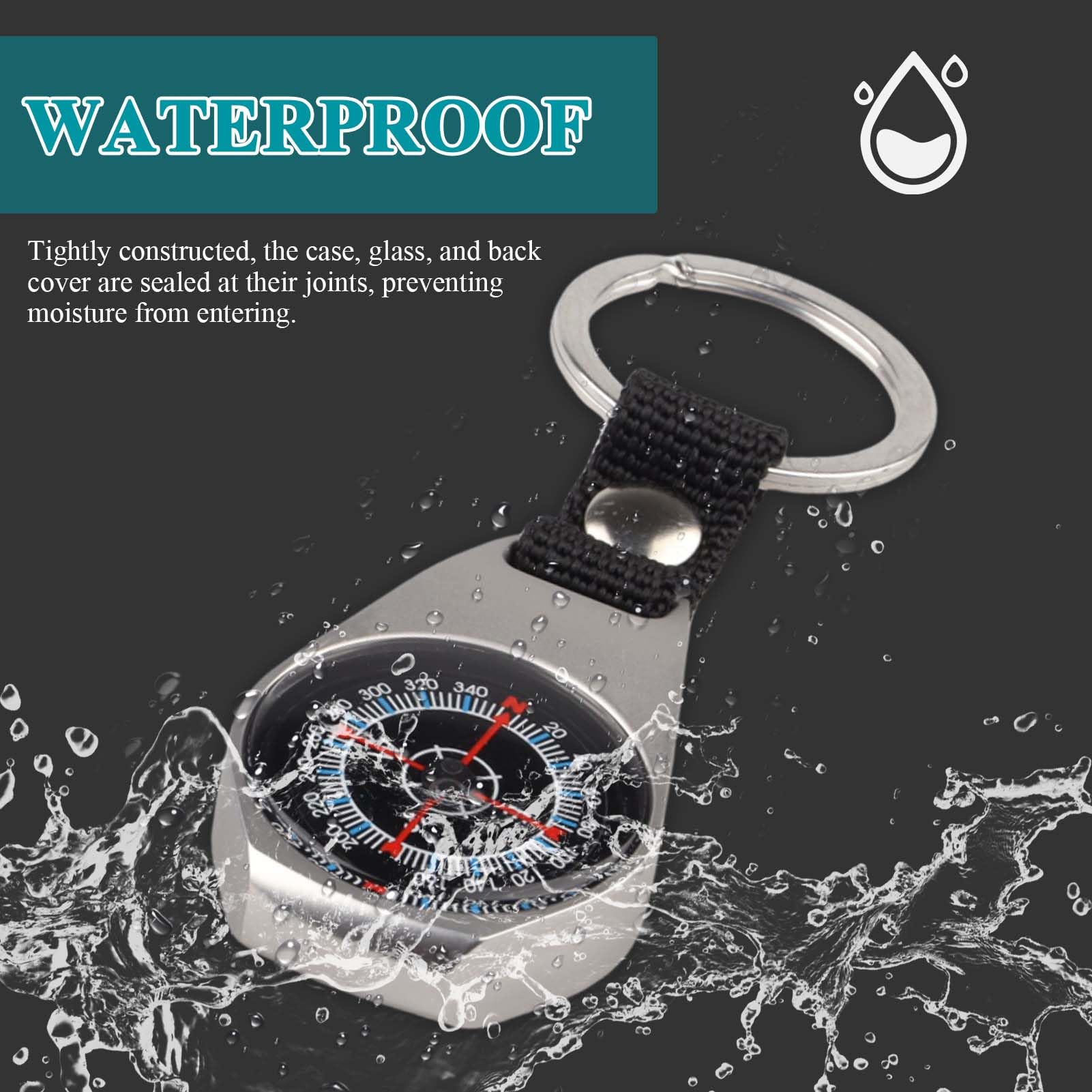 Boussole Porte Clés, Boussole Poche Étanche Aluminium Waterproof Portable Mousqueton Professionnelle Outils Navigation Plein Air pour l'extérieur Le Camping et L'Aventure Voyage et Randonnée