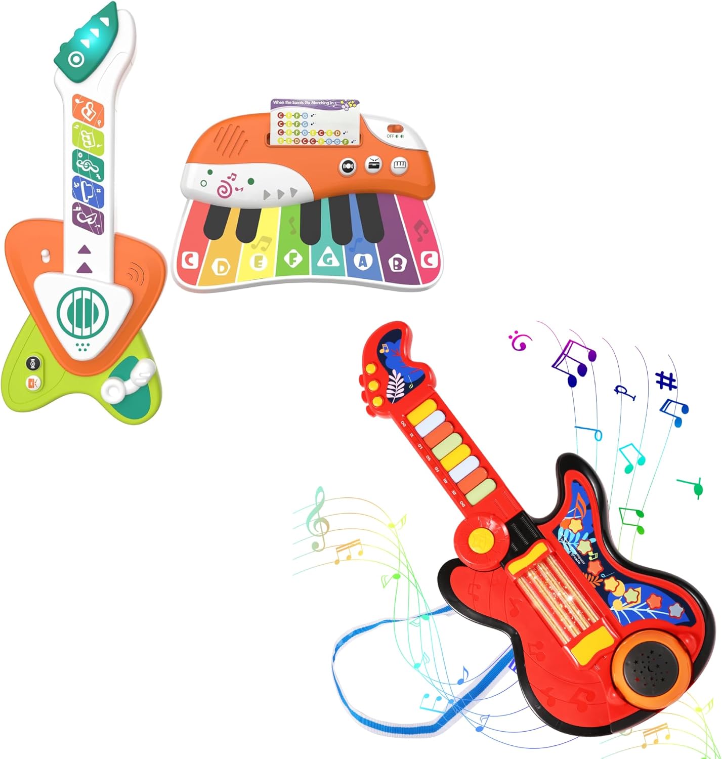 4 in 1 Kid Baby Toddler Guitar Piano Toy Lullaby Projector Drum for 1-5 Boys Girls Gift